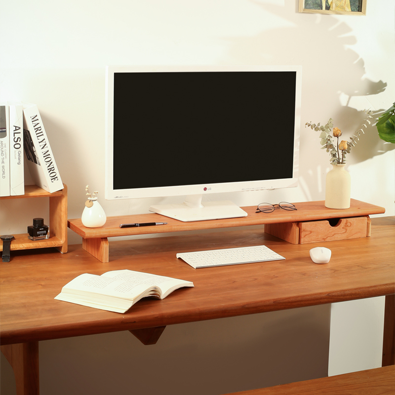 原木显示器增高i架樱桃黑胡桃木桌面电脑屏幕置物架底座实木收纳