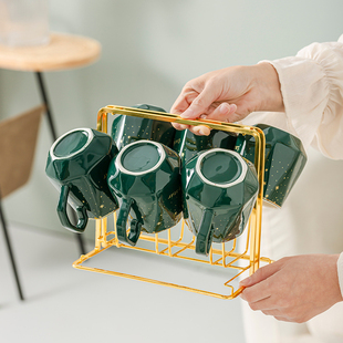 家用客r厅水杯待客茶杯茶具带杯架高档冷水壶套 轻奢陶瓷杯子套装