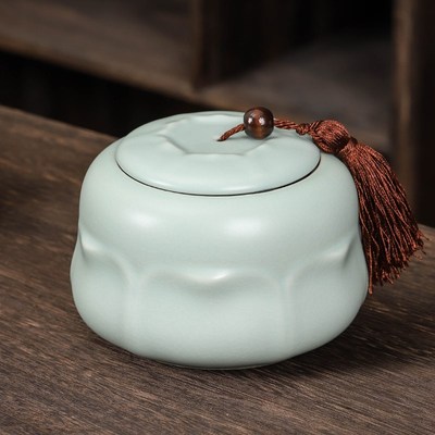 汝窑茶叶罐陶瓷防k潮密封罐家用大小号绿茶普洱散茶储存罐半斤礼