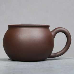 单只 宜兴纯全手c工紫砂口杯老紫泥主人杯带把 茶具茶道配件精品