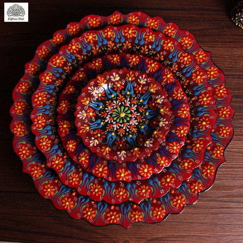 土耳其手绘陶瓷i器釉下五彩大红色套装花瓶手工吃饭碗装饰看盘杯,特色手工艺,其他特色工艺品,淘宝优惠券,粉丝福利购,淘宝优惠卷