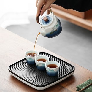 家用户外露营便携式 旅行陶瓷功夫f茶具小套装 包一壶六杯泡茶壶茶