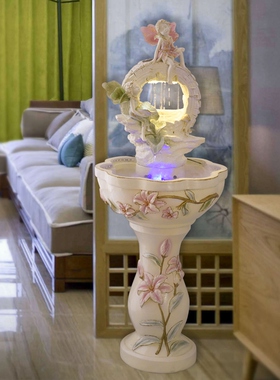 天使结婚礼物f流水喷泉欧式摆件落地客厅家居装饰品水景创意养鱼