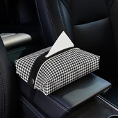 黑白棋盘格车载纸巾m盒汽车创意椅背纸巾包车内扶手箱多功能纸抽