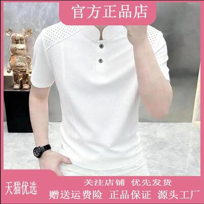 青澜之嘉高档夏季新款立领短袖T恤男士时尚帅气半袖体恤轻奢男装