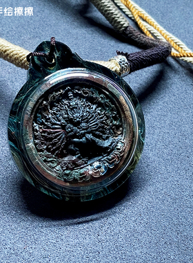 『藏说』大威德金刚拼色药擦擦藏式文玩嘎乌盒项链吊坠小唐卡佛牌