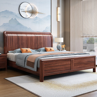 乌金木新中式实木床双人1.8x2主卧现代双人床家用1.5简约榫卯婚床