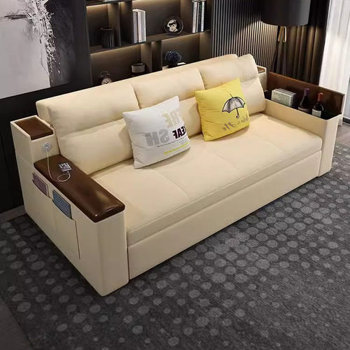 北欧实木多功能沙发床两用储物客厅小户型双人可折叠书房1.5米1.8