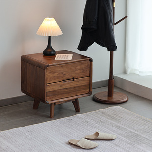 北美黑胡桃木实木床头柜原木卧室家用小型北欧简约抽屉收纳床边柜