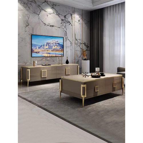 轻奢简约电视柜茶几组合家具不锈钢后现代地柜小户型客厅家用矮柜