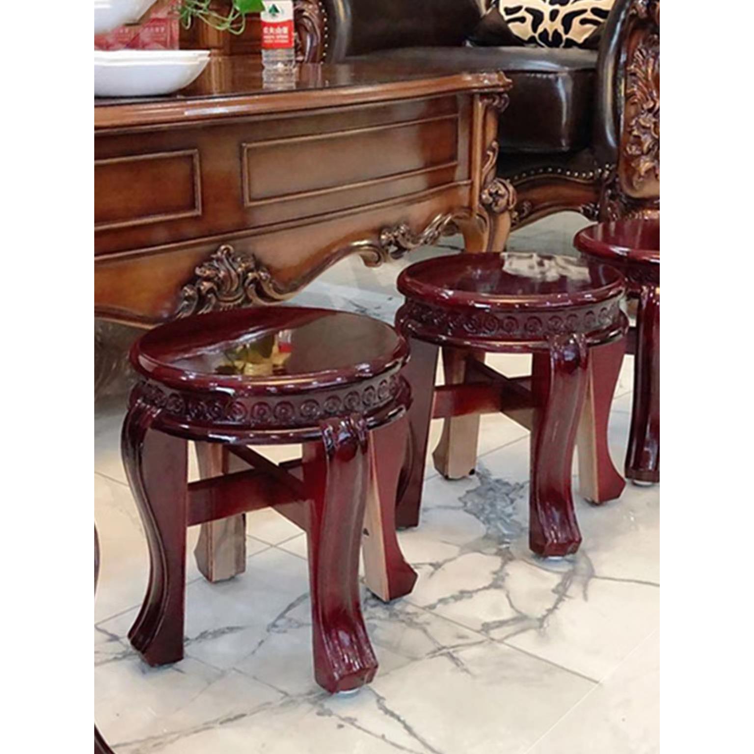 新疆包邮小凳子中式实木鼓凳圆凳耐用入户门换鞋红木色家用餐桌椅