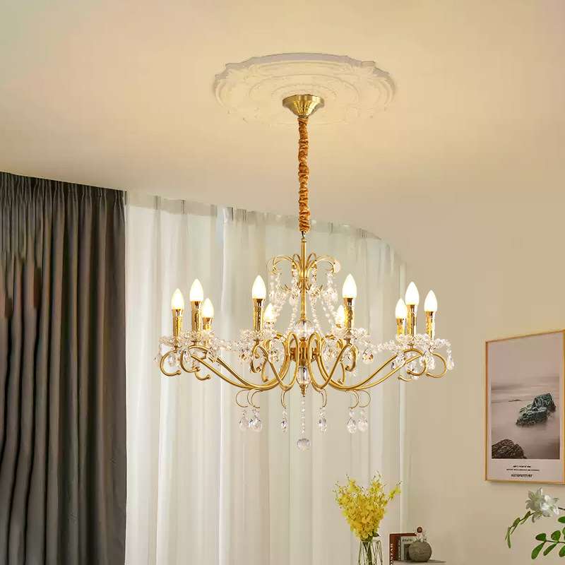 美式全铜水晶简约轻奢客厅乡村欧式蜡烛卧室餐厅法式水晶吊灯中山