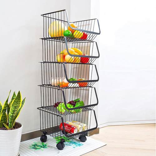 0黑色款厨房蔬菜置物架家用落地多层收纳架水果篮子储物架用品