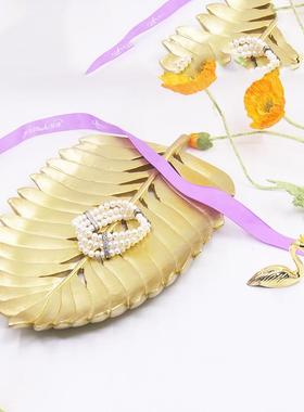 0北欧创意金色树脂工艺品摆件树叶子桌面收纳首饰盘家居装饰品托