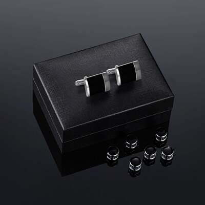 戴丽新款珐琅袖扣黑色燕尾服袖钉商务西装衬衫门襟扣 Cufflinks