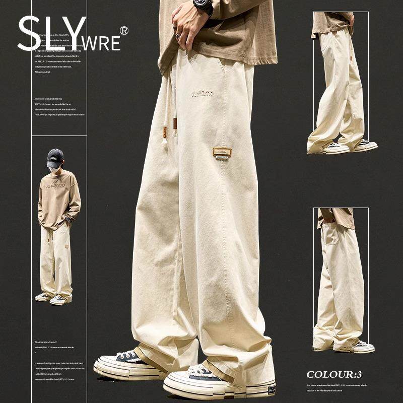 潮牌美式复古直筒长裤休闲裤男士夏季薄款运动卫裤阔腿裤工装裤子