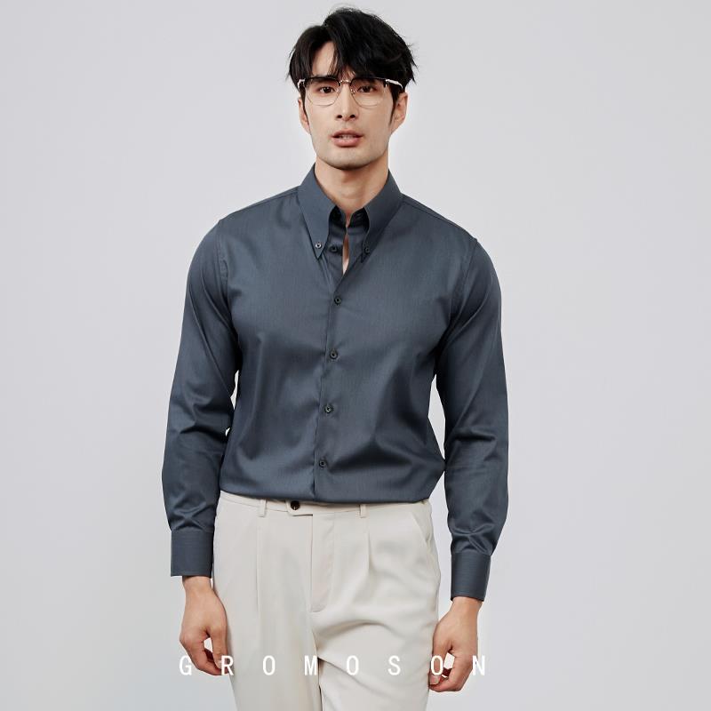 意式雅痞商务高级感白色衬衫男士修身时尚正装通勤免熨烫长袖衬衫