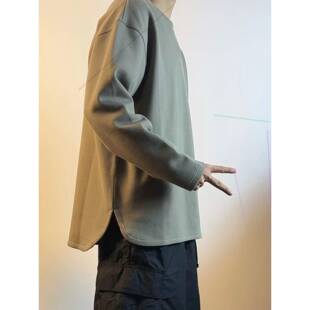 男士 纯色超大号运动衫 2024新款 弧形开衩无帽套头衫 春季 长袖 和秋季