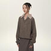 亲肤长袖 Set 毛衣 24FW 羊毛双V领翻领拼色彩纱初秋薄款 for life