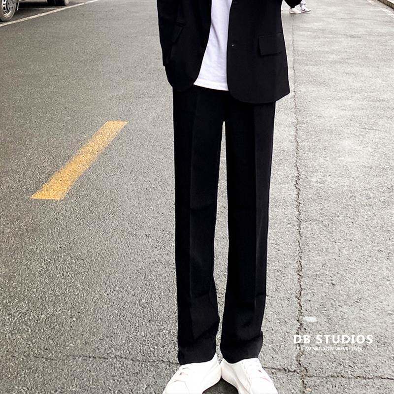 夏季西裤男宽松直筒裤休闲 西装裤高级感垂感男士黑色痞帅长裤子