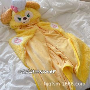 可爱卡通厨师狗保暖毛绒连帽披风居家懒人宅家斗篷披肩办公午睡毯