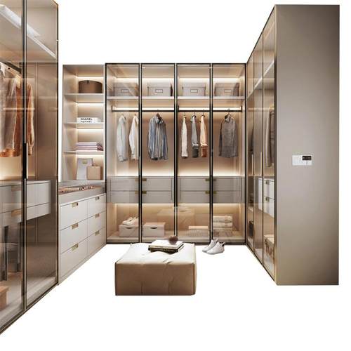 全屋一站油式计衣帽间奶轻法式设衣柜玻璃门整组体梳妆台合储OMD