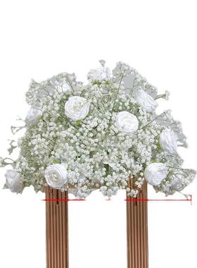 1白色婚礼现场布花酒店婚庆道具路置仿引花装饰背景墙真t台花艺