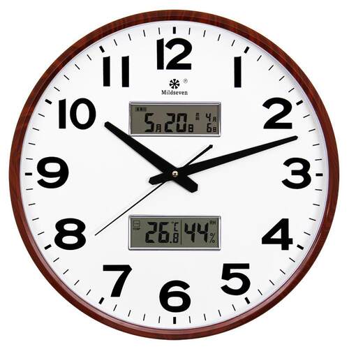 ?圆形日历大挂公钟夜光家庭办静带音表双日F7576H6M历温度石英钟