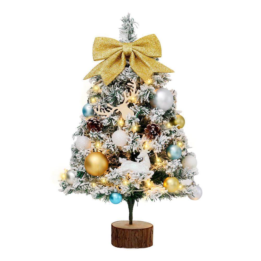 新款植绒圣诞树套装60cm迷你圣诞树桌面摆件家用植绒落雪圣诞装饰