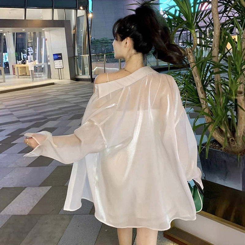 法式时尚珠光纱防晒衣女