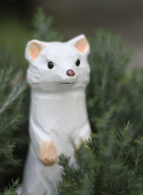 包邮 鹿妖商店i 伶鼬 白鼬 雪貂 纯手工木雕摆件 实木动物雕塑