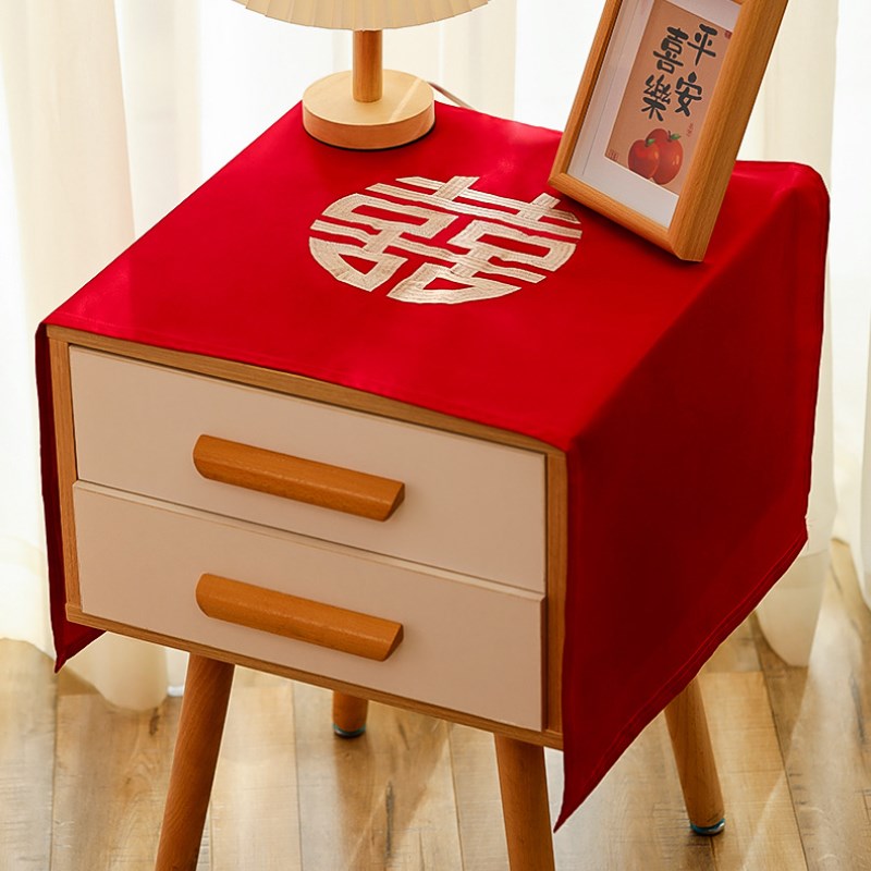 结婚庆大红色刺绣枕头套一u对双人枕芯套枕套陪嫁床单床床头柜盖