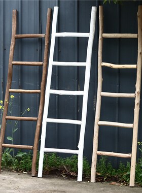 美式造景花园庭院园艺露营风摄影道具 实I木梯子 装饰摆件置物架