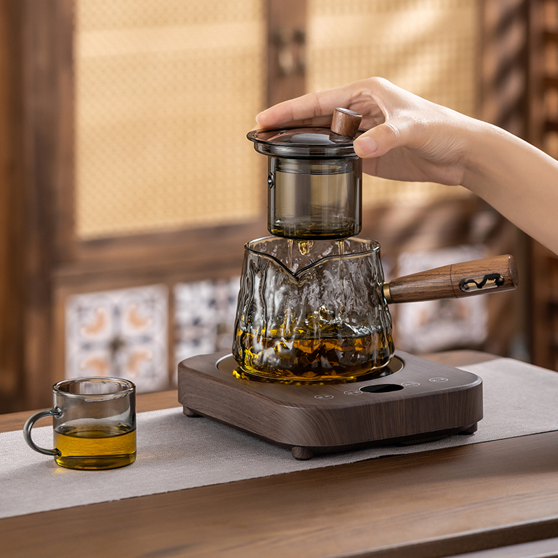 侧把锤纹玻璃煮茶壶烧茶养生壶家用电陶炉煮茶小青V柑专用冲泡茶
