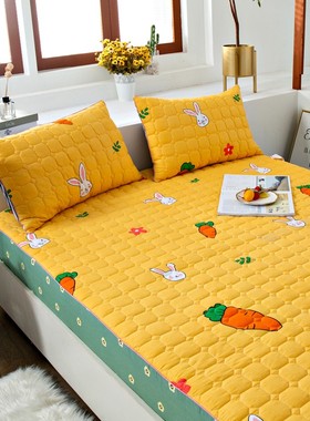 黄色萝卜全棉夹棉床笠加厚儿童床v罩榻榻米床套1x1.9米1.35m2x2.2