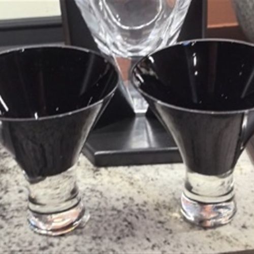 中古黑色异型玻璃杯鸡w尾酒杯冰激凌杯复古黑色玻璃杯