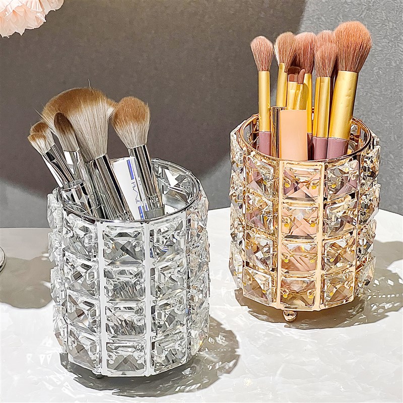 收纳玻璃笔筒g桌面化妆台眉笔彩妆大容量水晶化妆刷收纳筒刷具收