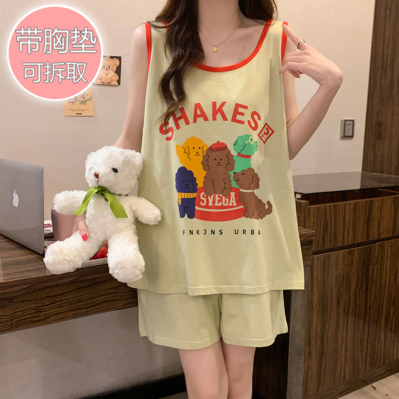 红豆睡衣女孩夏季2025新款纯棉背心带胸垫高初中生大童防凸点套装