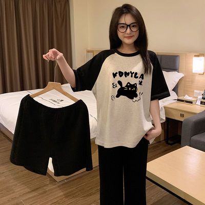 红豆睡衣女2025新款夏季纯棉大童三件套短袖长裤薄款初中学生15岁