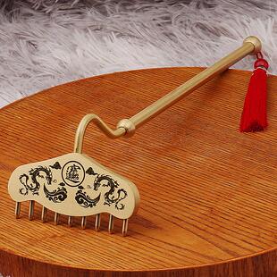 黄铜九齿钉耙西游记猪八戒武器按摩梳经络长柄耙子金属摆件工艺品