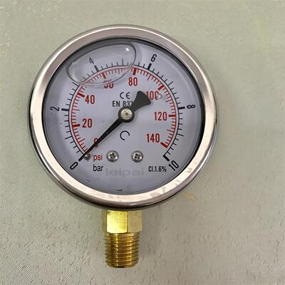 耐震压力表 充油型 10bar 140psi 直径68mm 立式 双刻度英文指示