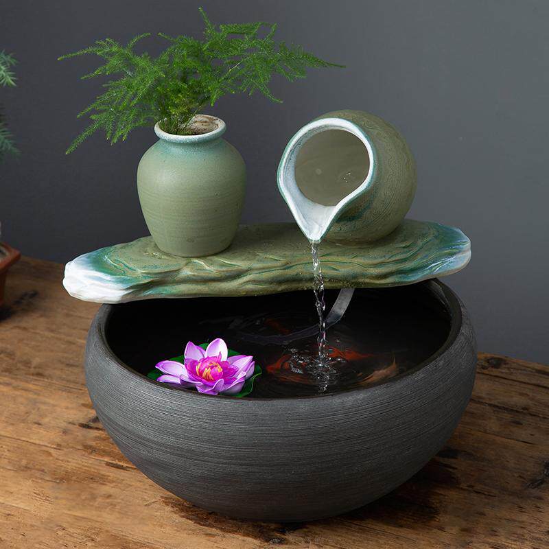 陶瓷加湿器循环水培缸鱼缸配件景观喷泉增氧生财室内桌面开业礼品
