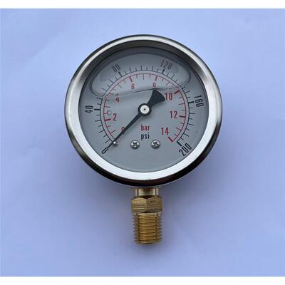 不锈钢壳径向压力表表盘直径63～68mm 0～14bar 0～200psi 铜螺纹