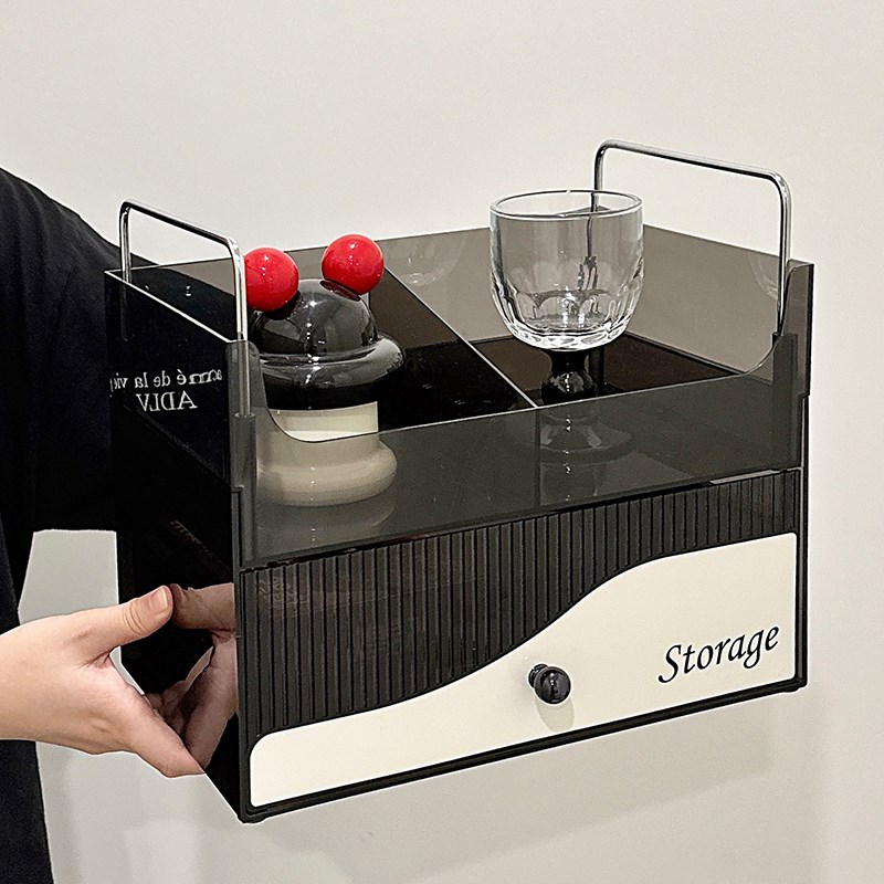 桌面收纳盒办公茶水间抽屉式零食透明G整理盒桌上大容量茶杯置物