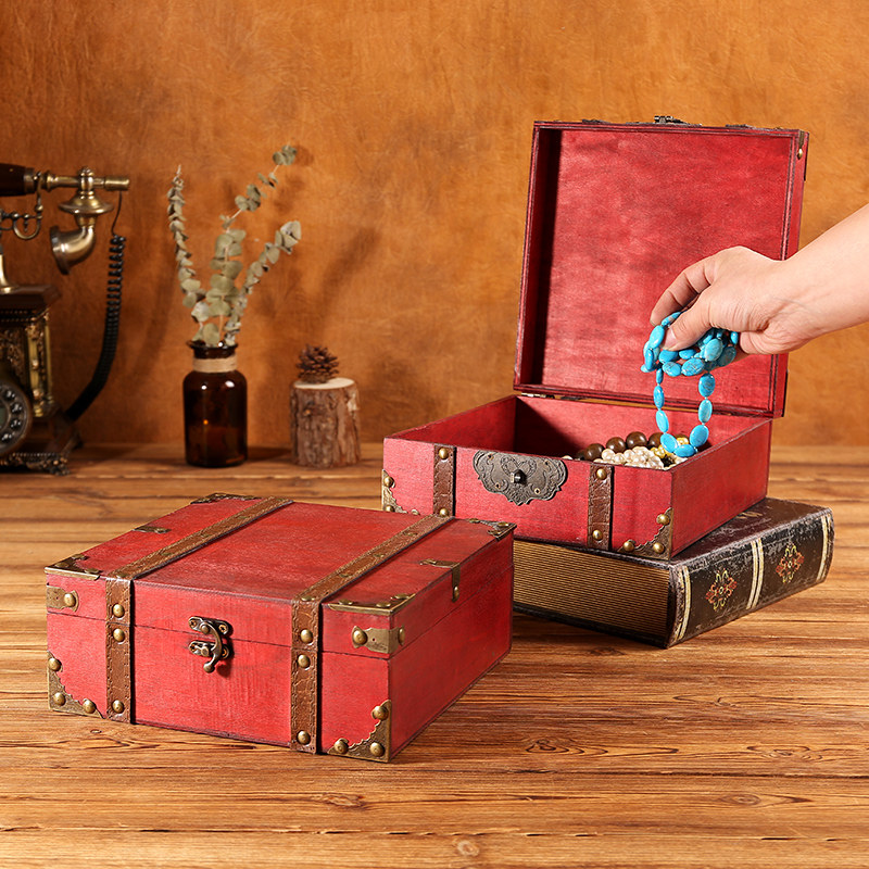 正方形桌面木质收纳盒复古带锁A小木盒子证件杂物储物盒首饰包装,收纳整理,桌面收纳盒,淘宝优惠券,粉丝福利购,淘宝优惠卷