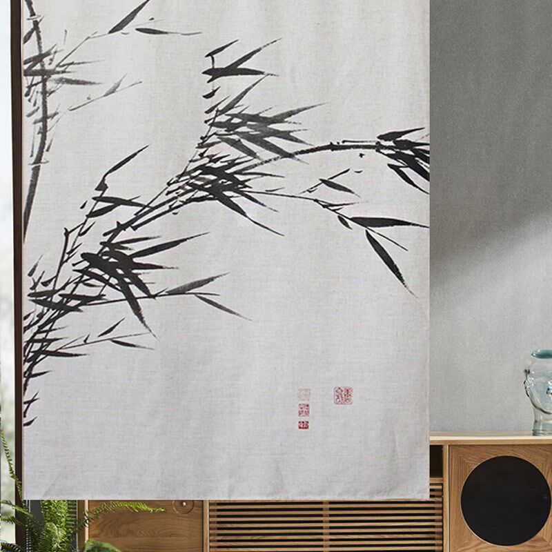 中式布艺门帘棉麻m传统纹饰红色喜庆挂帘客厅卧室防蚊隔断中国风