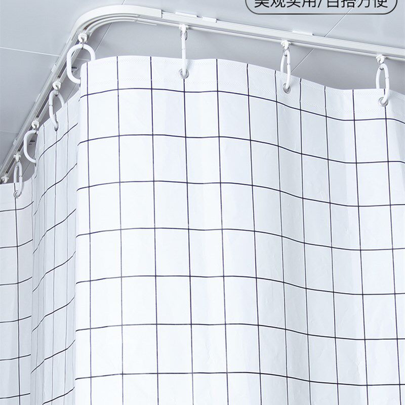 免打孔浴帘杆套装浴室防水窗帘转角u型弧形卫P生间洗澡挡水隔断帘