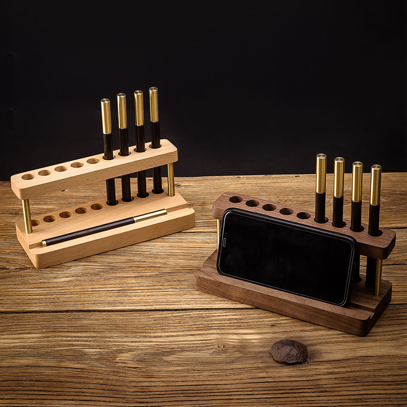 笔架多功能d黑胡桃实木质桌面手机创意收纳黄铜签字笔插钢笔挂支,文具电教/文化用品/商务用品,笔架,淘宝优惠券,粉丝福利购,淘宝优惠卷