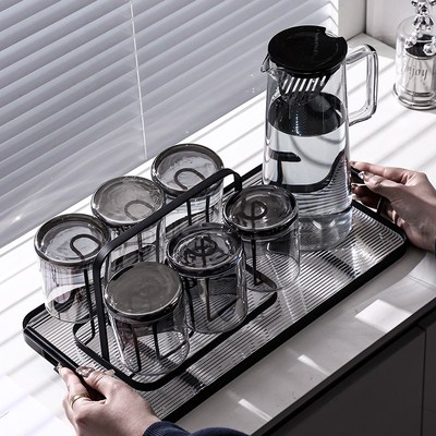 耐高温玻璃杯套装家用客厅w待客水杯带把手茶杯家庭喝水杯子杯具