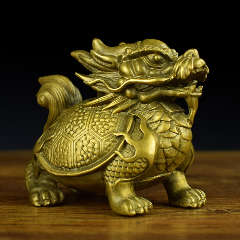 铜龙龟摆件龙生九子霸下荣归金鳌客厅书房桌Q面文玩收藏镇纸赑屃